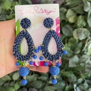 Lilly Pulitzer Raffia Earrings Alba Blue  Boho  Earings NEW